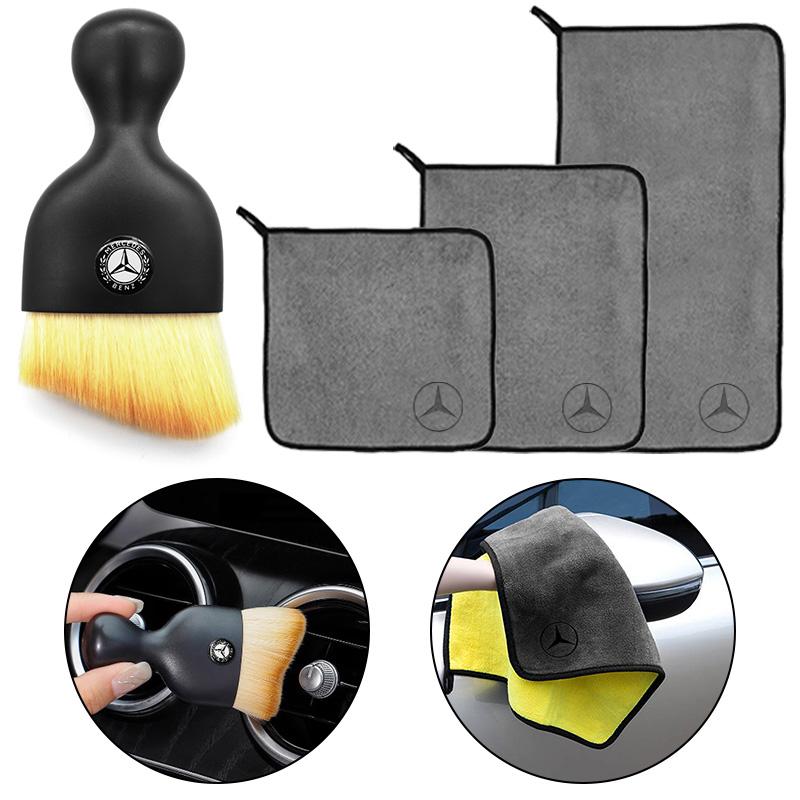 CSD1 For Mercedes Benz Amg A C E GLC GLA GLE W205 W212 X253 W213 Car Logo Dusting Detailing Brush Cleaning Towel Clean Tool Accessory