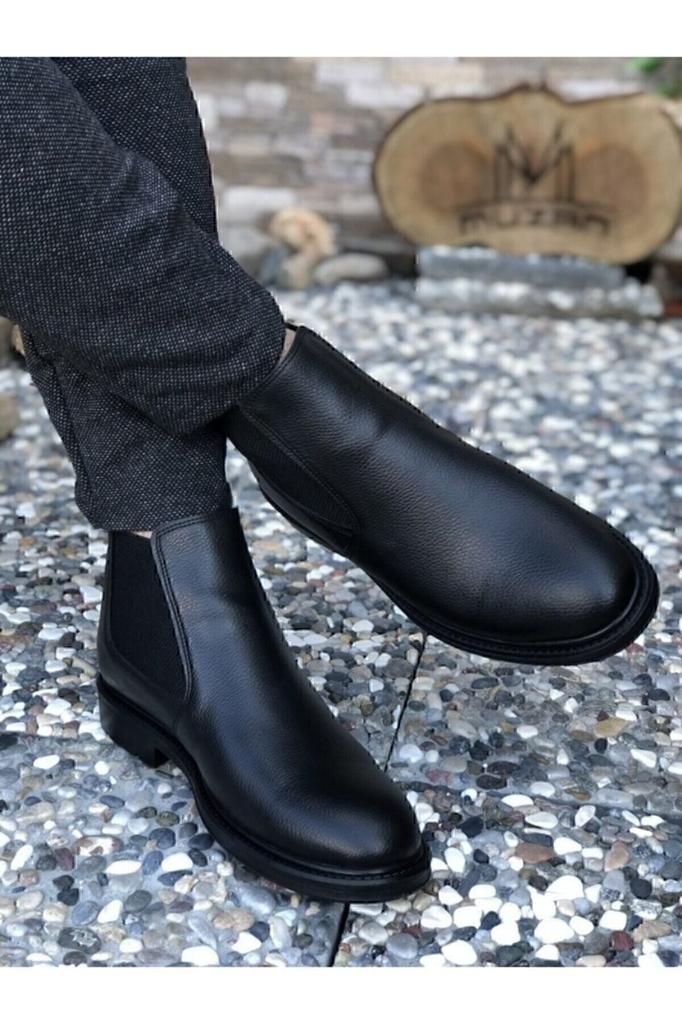 Men's Fashion Faux Leather Flat Heeled Booties Muzan Chelsea Boots Shoes