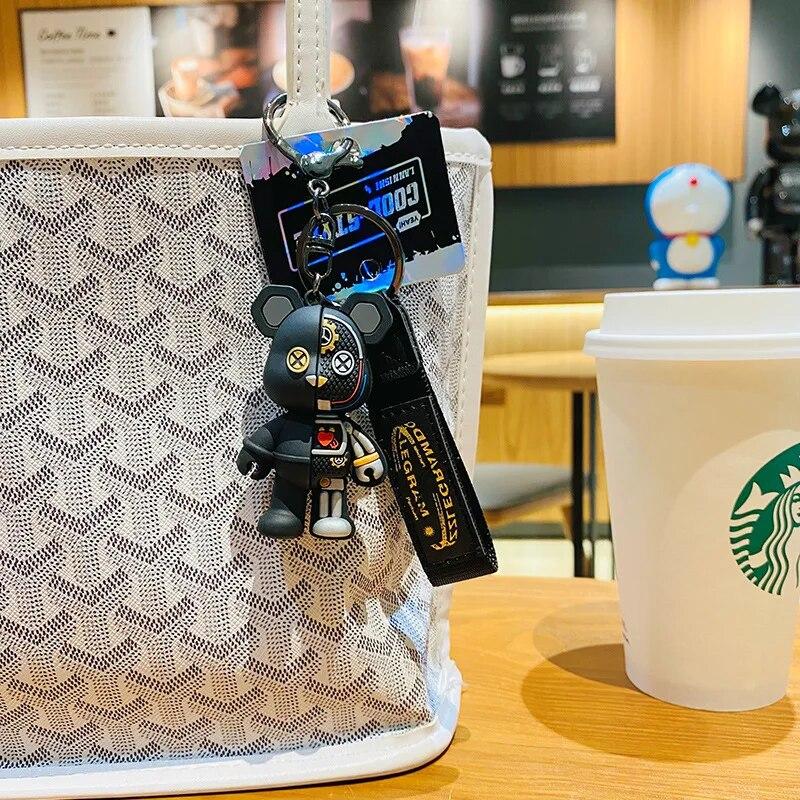 Cartoon Half Skull Body Robot Mechanical Bear Keychain Punk Keyring Car Bag Pendant Key Chains Couple Gift