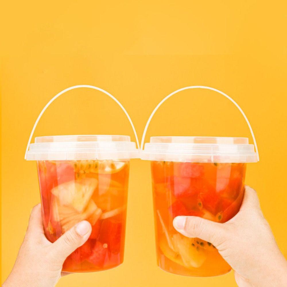 10pcs with Lid Ice Cube Bucket Food Grade Plastic Food Storage Jar Milk Tea Bucket Commercial