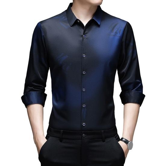 Мужская повседневная рубашка, весенне-осенняя однобортная рубашка с лацканами и длинными рукавами, топы с принтом, деловая рубашка против морщин