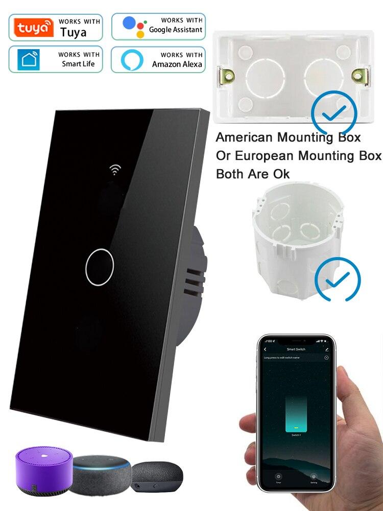 Tuya WiFi Smart Light Switch 1/2/3 Gang Сенсорный выключатель без нейтральной линии Управление по стандарту США с помощью приложения Работает с Alexa Google Home