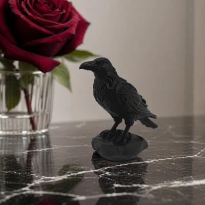 Статуэтка ворона, напечатанная на 3D-принтере, Готическая птица в стиле Dark Academia, Фигурка ворона матово-черного цвета, Устойчивое основание-камень для настольного дисплея, Хэллоуин и Подарок