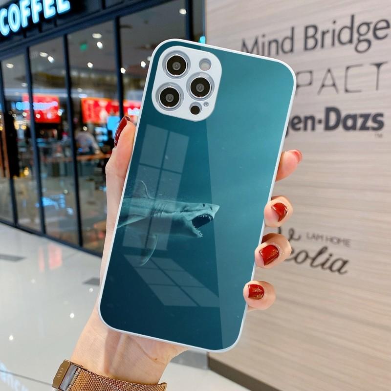 Cool Scary Shark Phone Case For IPhone 14 13 12 11 Pro Max X XR XS 8 7 Plus Liquid Glass Color Phone Cover
