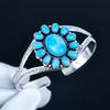 Turquoise Gemstone Handmade Cuff Bangle 925 Sterling Silver Cuff Bangle, Turquoise Flower Shape Bracelet For Wife, Unisex Bangle, Wadding Gift