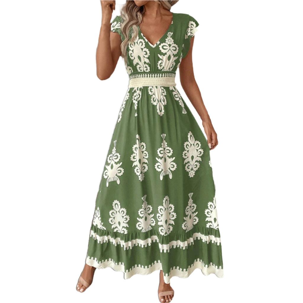 Fashion Ladies Summer Beach Dress Holiday Print Swing Dress