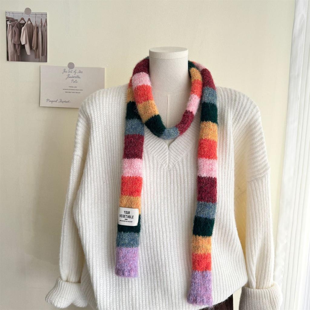 Шарф в полоску с цветными блоками, мягкие удобные шарфы, осенне-зимний шейный платок для комфорта осенью и зимой