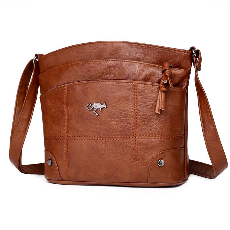 Soft Leather Bag Female Crossbody Fashion Shoulder Bag Simple Retro Multi-pocket Large Capacity