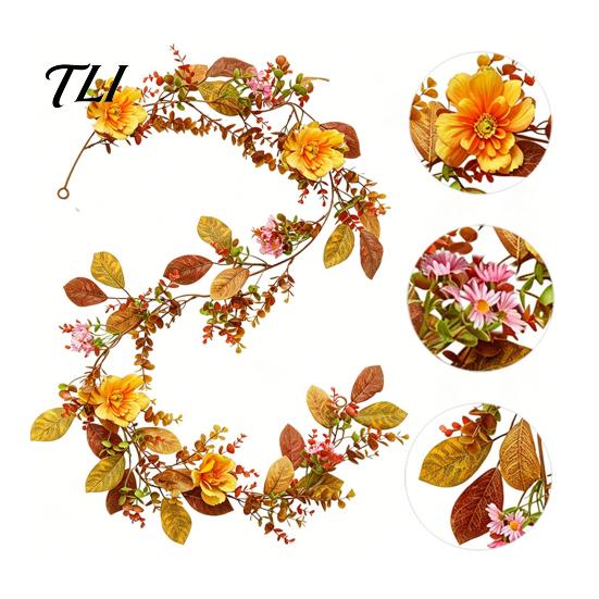 Festive Door Frame Decoration Halloween Willow Vine Twig Garland, Yellow Artificial Branch Decor for Fireplace Mantle Thanksgiving Harvest Decorations