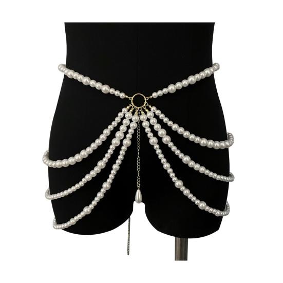 Женская цепочка на талию с кисточкой в виде бабочки, цветка, подвески, искусственный жемчуг, многослойная бисерная цепочка для пояса, украшения для живота, танцевальные украшения для клуба
