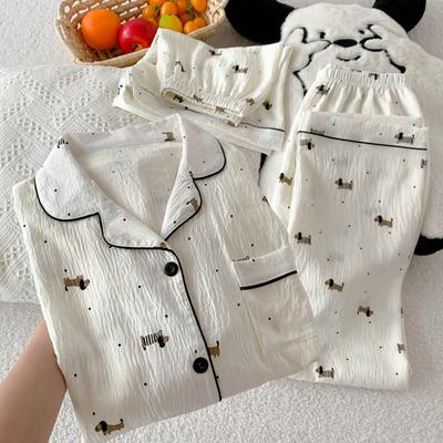 Премиальная пижама из облачного хлопка в горошек для таксы, женский летний комплект из трех предметов для дома и отдыха с коротким рукавом