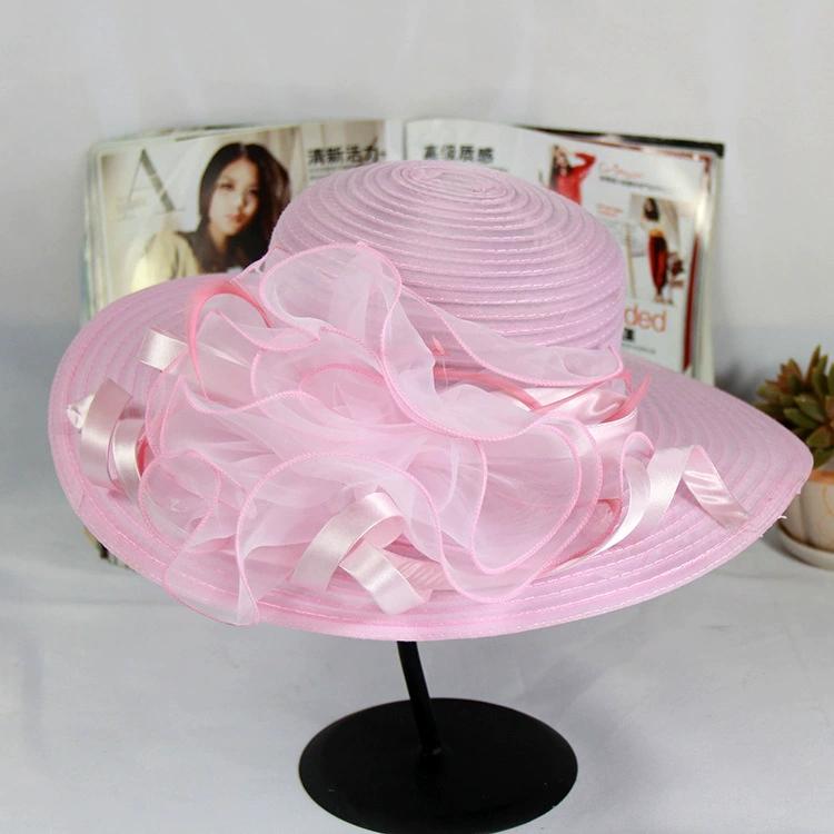 Women Charming Hat Wedding Kentucky Derby Hat Ladies Flower Hat Wide Brim Tweed Organza Visor Cap