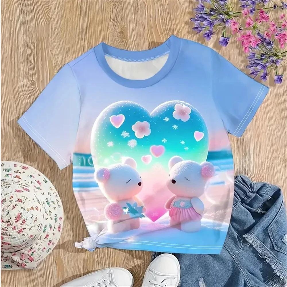 2025 Summer Kids 3D Printed Cute Cartoon Rabbit T-shirt Fashion Children Short Sleeve Clothing Boys Girls Streetwear