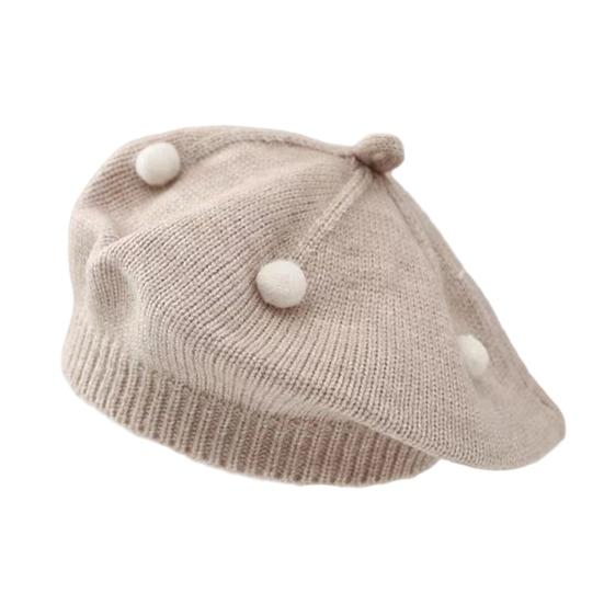 Французский Стиль Берет Шляпа Плюшевый Помпон Декор Детский Берет Шляпа с Противоскользящим Дизайном Эластичная Посадка Теплая Вязаная Шапка Осень Зима Головной Убор