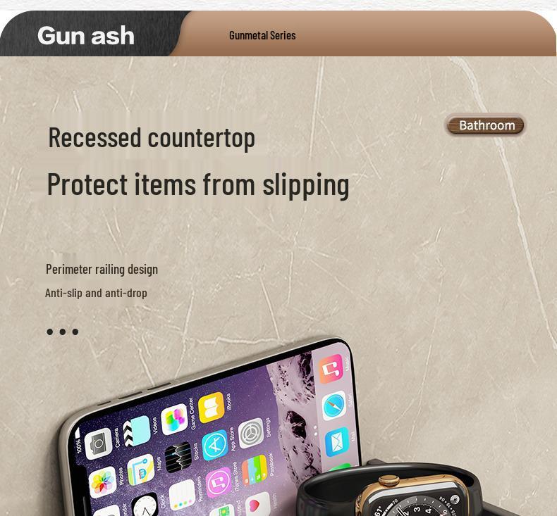 Держатель для туалетной бумаги и полка для мобильного телефона цвета «оружейный серый» | Настенный органайзер для ванной комнаты без сверления