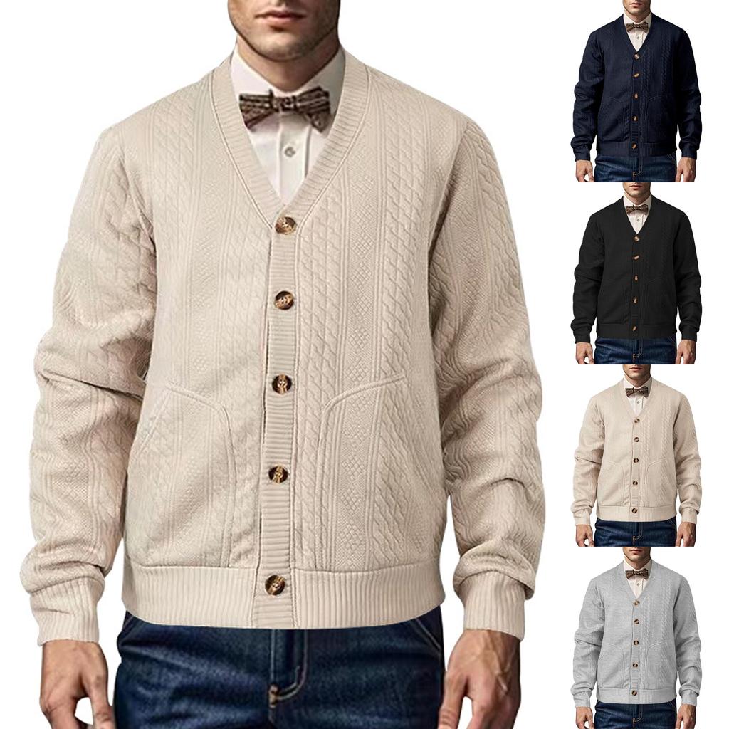 Men'S Solid Color Fashionable Cardigan Buckle Knit Casual Jacket