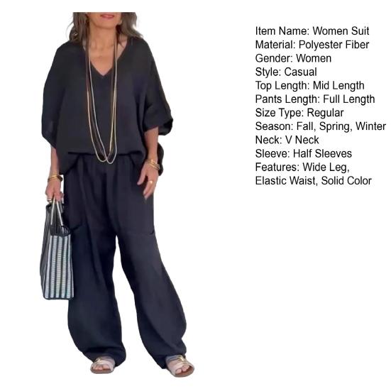 2 шт./комплект женский летний весенний наряд с V-образным вырезом и короткими рукавами топ с высокой талией широкие брюки домашняя повседневная одежда пижамный комплект осенне-зимний спортивный костюм