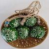 Set of 5 Green Hand Painted Cow Bells with Holiday Decor, with Jute