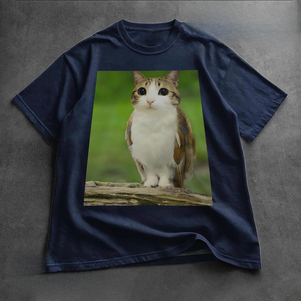 Meowl Cat Tshirt Funny Cat Meme Cotton Cat and Owl Graphic TeesTop Big Size Kitten T-shirts HD Print Short Sleeve Man Women Tops