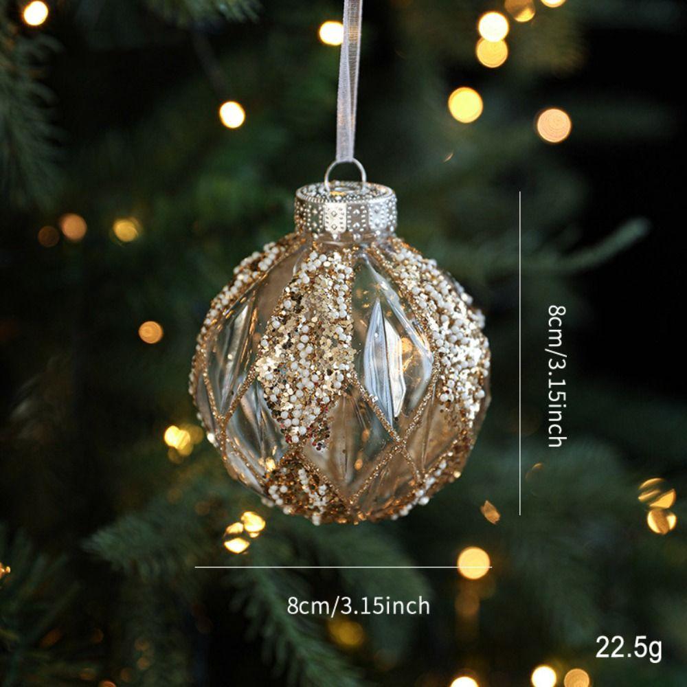 8cm Christmas Ornaments Ball Plastic Golden border Christmas ornaments Hanging grid painted Glitter Christmas Ball Pendant