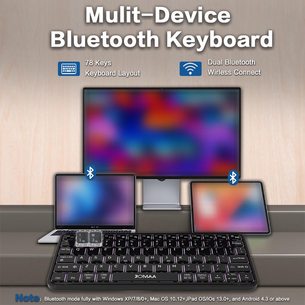 Портативная складная Bluetooth-клавиатура с бесшумными перезаряжаемыми подсветкой, кожаным чехлом и подставкой для телефонов и планшетов