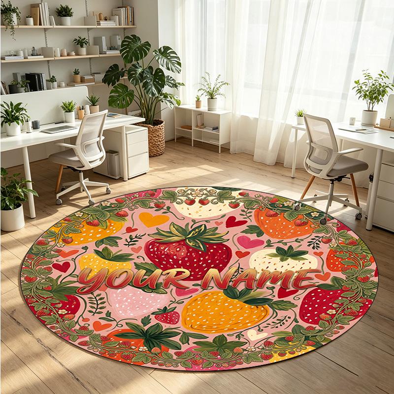 Food Fruit (1) Theme Round Crystal Velvet Rug Custom Name Text Personalized Floor Mat Home Decor Non Slip Crystal Carpet