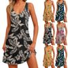 Женский повседневный сарафан с карманами, летнее пляжное платье в стиле бохо, блузки с цветочным принтом для женщин, футболки, платье с v-образным вырезом, свободные платья-майки