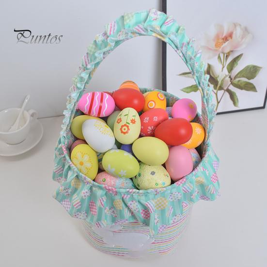 Корзина для пасхального кролика, многоразовое тканевое пасхальное ведро, оборчатая корзина для хранения с ручкой для детей, пасхальная охота за яйцами