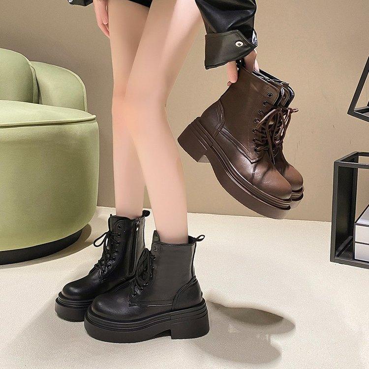 Осенние и зимние сапоги с толстой подошвой, увеличивающие рост, женские, столетние, бархатные, короткие сапоги в английском стиле, тонкие сапоги, зимние сапоги из хлопка