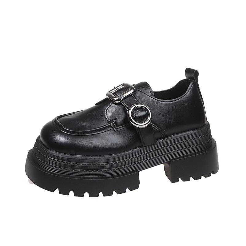 Женские весенние новые туфли на толстой подошве с большой головкой, увеличивающие рост, маленькие кожаные туфли на толстом каблуке, британские туфли-комьютеры на липучке