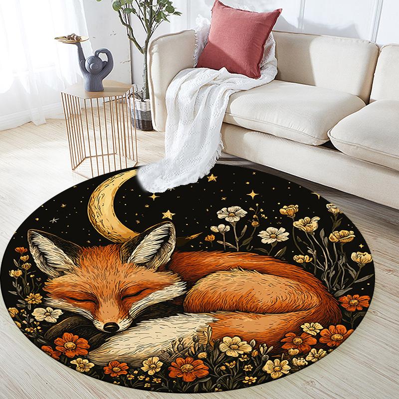 Fox Dreams Round Area Rug,Carpet Rug for Living Room Bedroom Sofa Playroom Decor,Non-slip Floor Mat