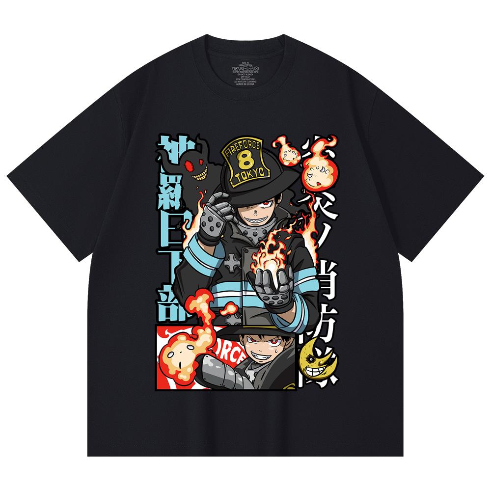 230 Gsm 100% Cotton Fire Force V2 Print Unisex Heavy Cotton T Shirt