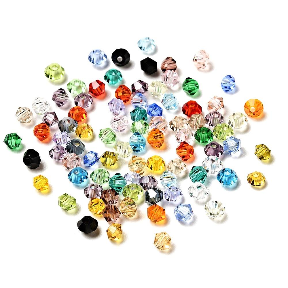 100pcs Imitation Austrian Beads Grade AAA K9 Glass Faceted Bicone Mixed color 3x3mm Hole: 0.7~0.9mm