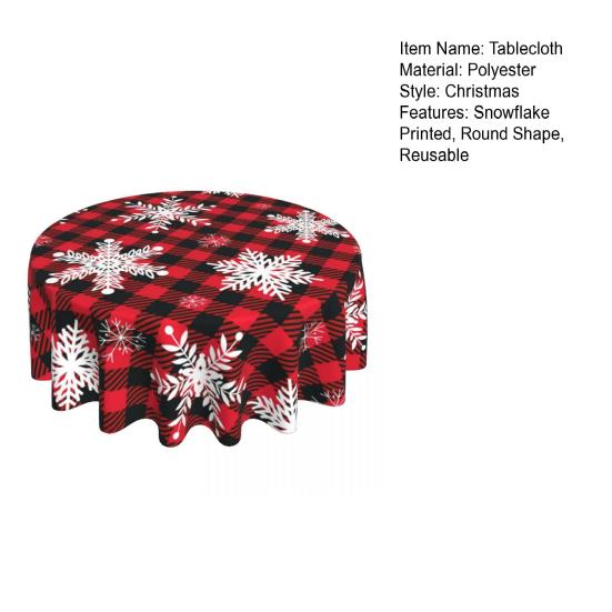 Рождественская скатерть в клетку со снежинками, новогодний стиль, круглая форма, легкий уход