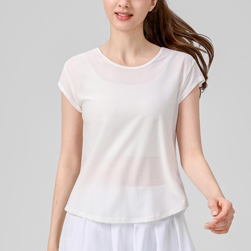 Женская быстросохнущая утягивающая футболка для йоги: Свободная фитнес-накидка с короткими рукавами