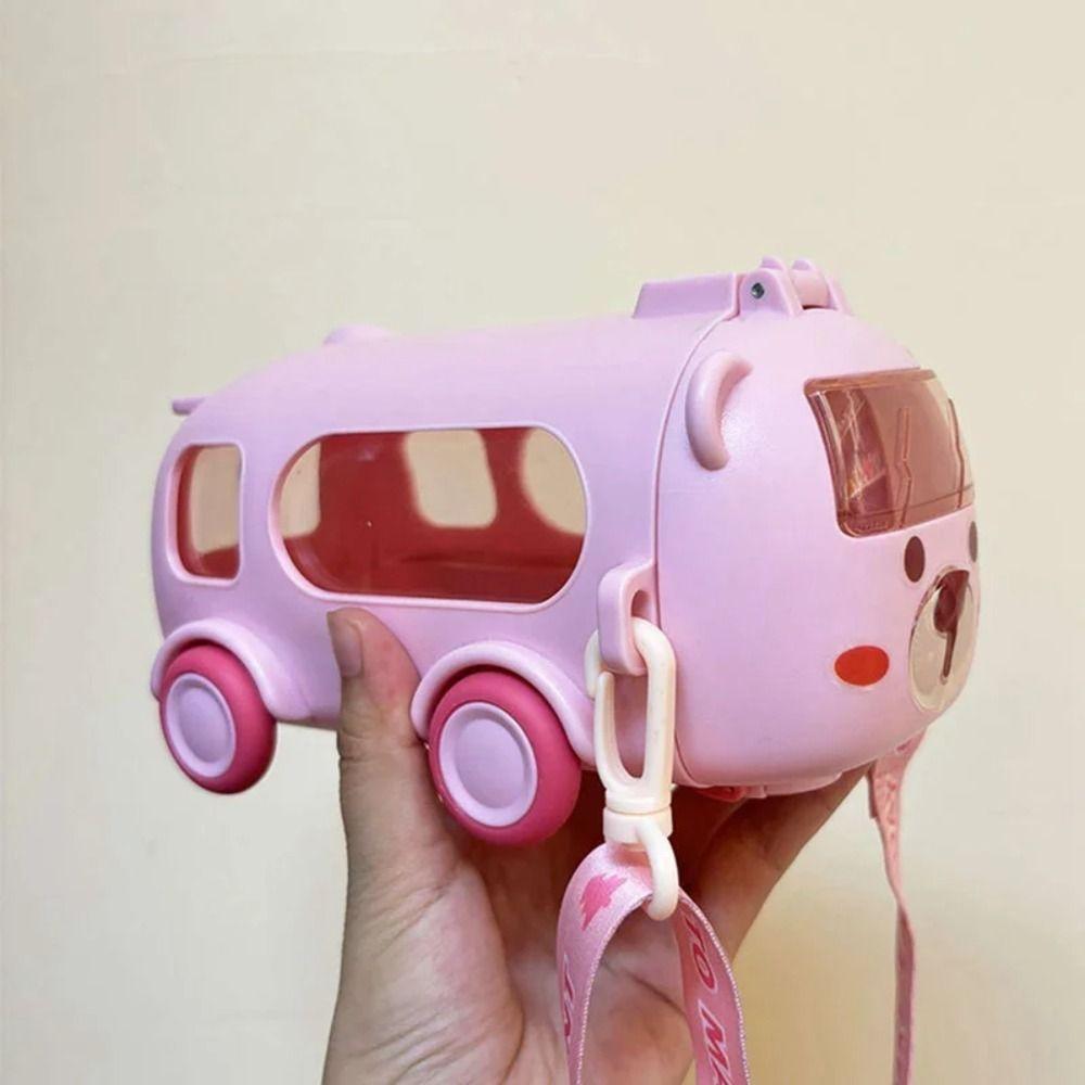 Cartoon Bus Straw Cup 500ml Children Water Jug Kawaii Bus Plastic Water Bottle  Home Use