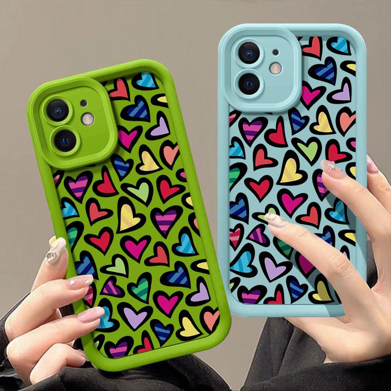 Fashion Hearts Pattern Phone Cover  For iPhone 16 Pro Max 15 Plus 14 13 12 11 Pro XR XS 8 7 Color Love Shockproof Lens Protection Soft Case