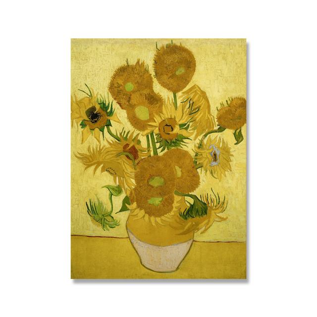 Famous Van Gogh Artist Starry Sky Oil Painting Sunflower Exhibition Poster Flower Natural Wall Art Canvas Painting Home Decor No Frame