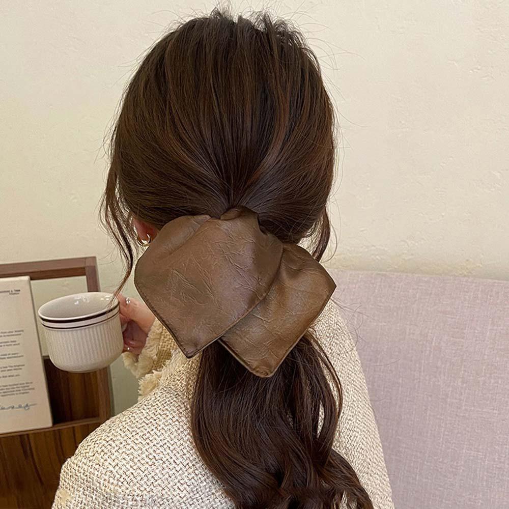 Korean Style Soft PU Scrunchies Elastic Retro Ponytail Holder Square Leather Hair Tie Gifts