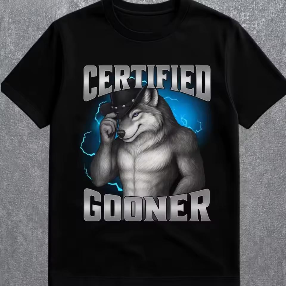 2026 Summer Men Certified Gooner Wolf Meme Dark Humor T-shirt Women Men's Clothing Tee Streetwear Casual Short Sleeve Gen Z Top