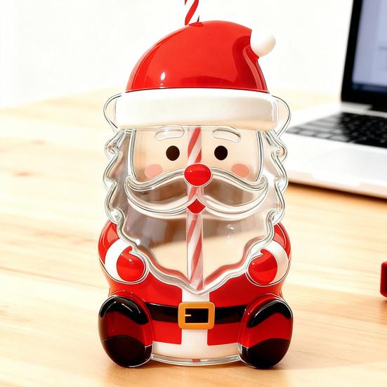Christmas Glass Straw Tumbler Cute Holiday Themed Sippy Cup for Cocktails Reusable Drinking Coffee Beer Wine