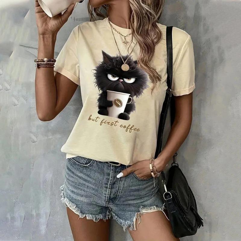 Summer Women's T Shirt Casual Short Sleeve 3d Cat Print T Shirts Fashion Streetwear Crew Neck Pullover Oversized Female Clothing