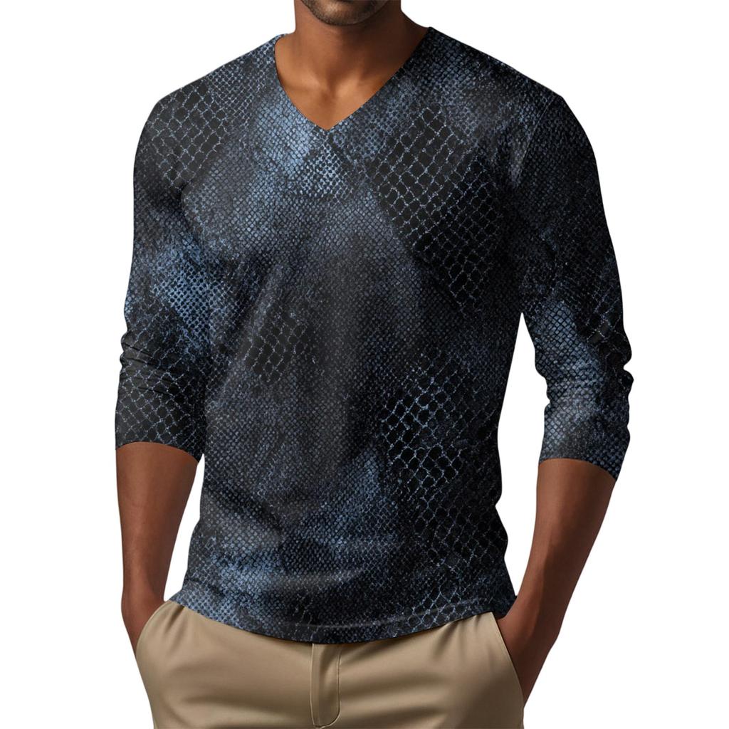 Мужская футболка с V-образным вырезом, повседневная, модная, с принтом, с длинным рукавом
