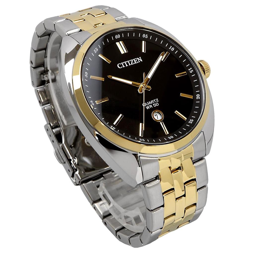 Часы CITIZEN Quartz с черным циферблатом, серебро x золото, модель Overseas [Citizen] мужские BI5094-59E [Товар]