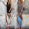 Summer Women's Solid Dress V Neck Button Decoration Fashion Casual Dress for European American