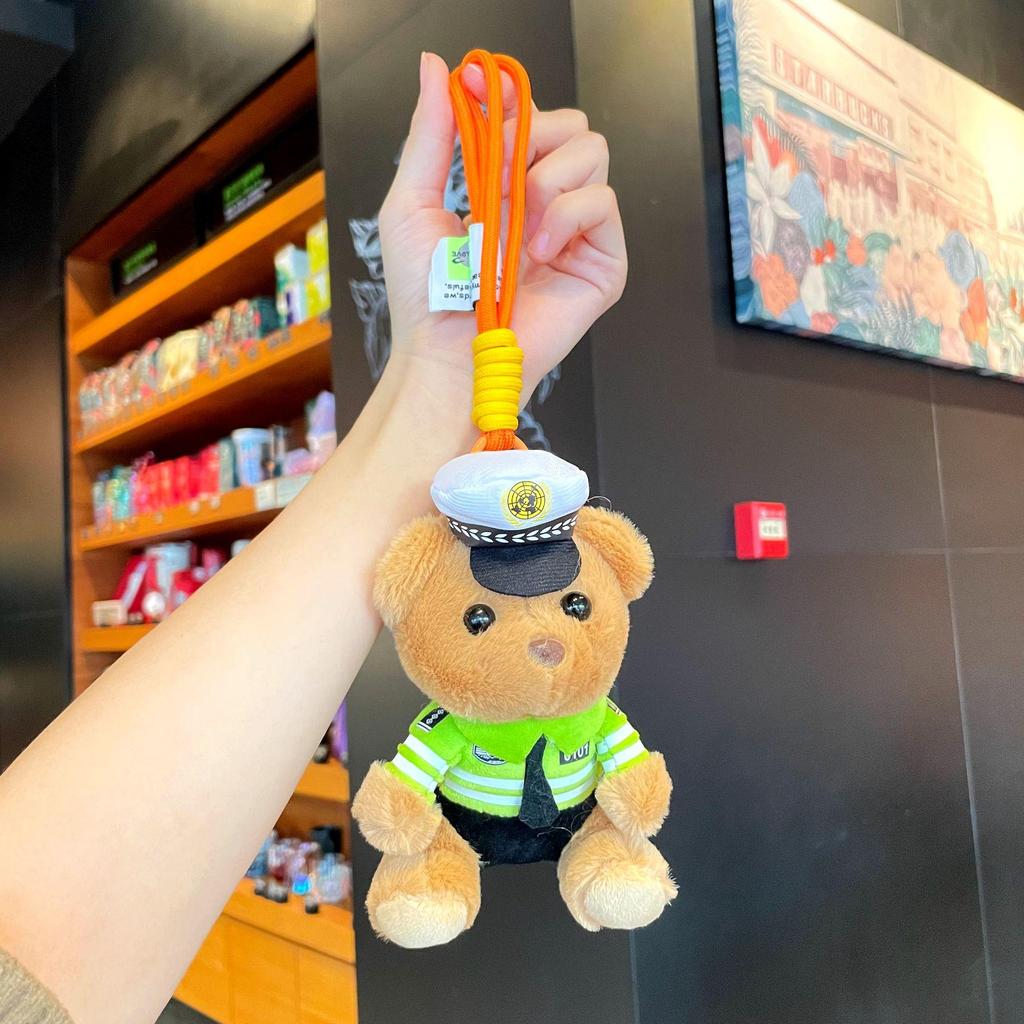 Plush Keychain: Traffic Police and Firefighter Bear Uniformed Doll