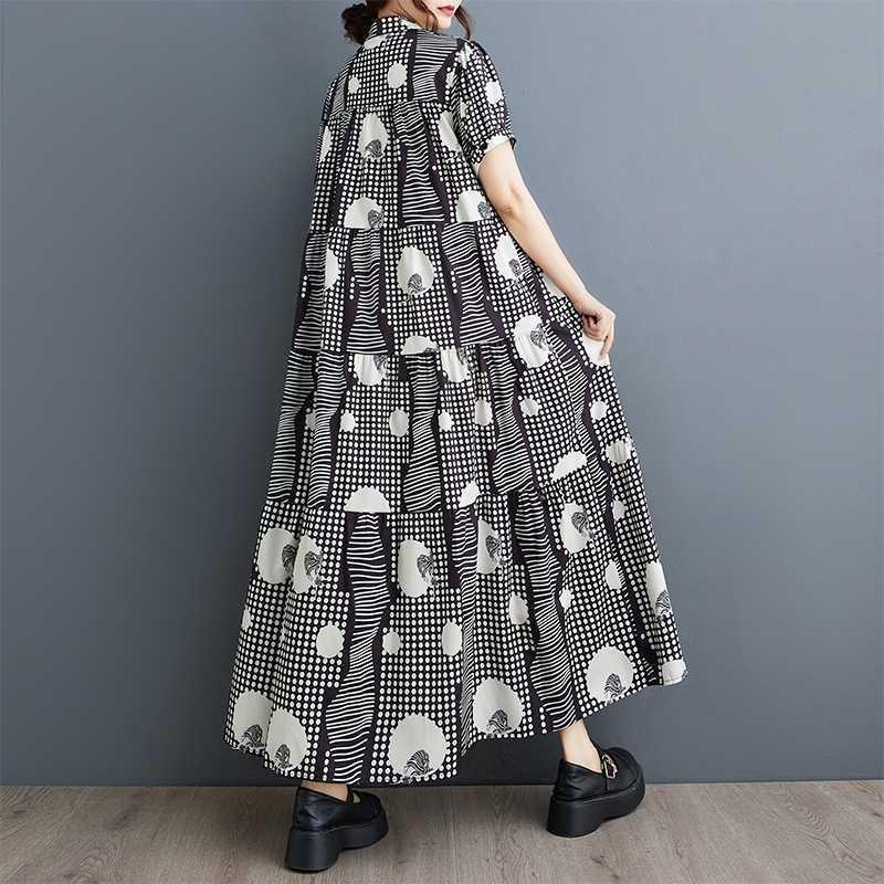 Короткий рукав свободного покроя плюс размер модный принт утягивающее платье средней длины