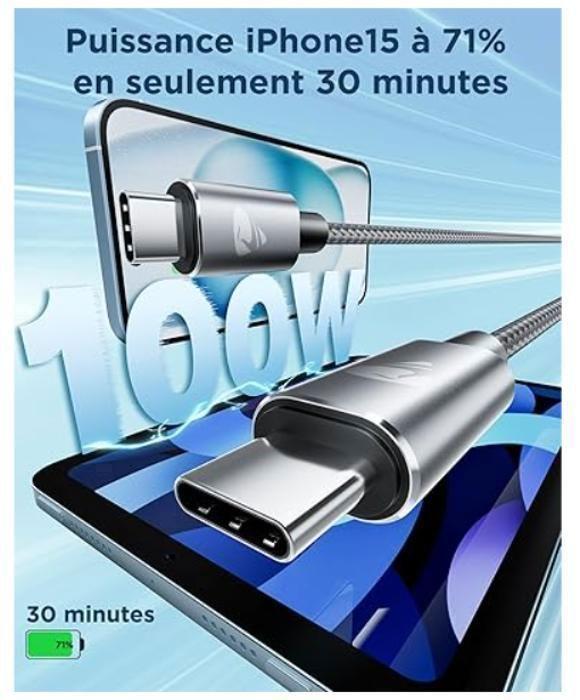 USB C To USB C Cable [1m+1m/Pack of 2] 100W USB C Cable 5A PD3.0 Fast Charge, Type C Charger Nylon USB C Cord for iPhone 16 15