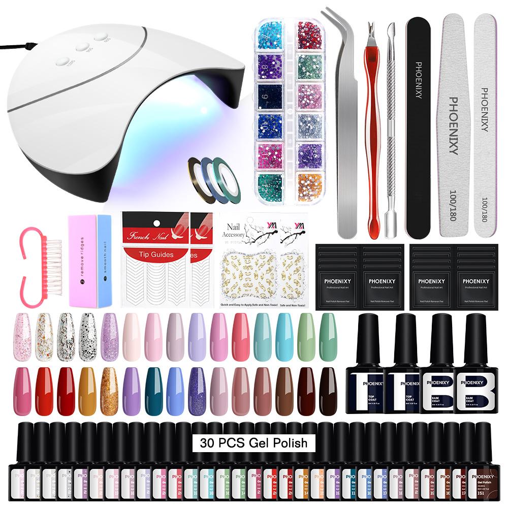 PHOENIXY Gel Nail Polish Starter Kit 36W UV LED Lamp Nail Dryer 30 Colors & Base Top Coat Set Manicure Tools Nail Art Designs Nail Salon