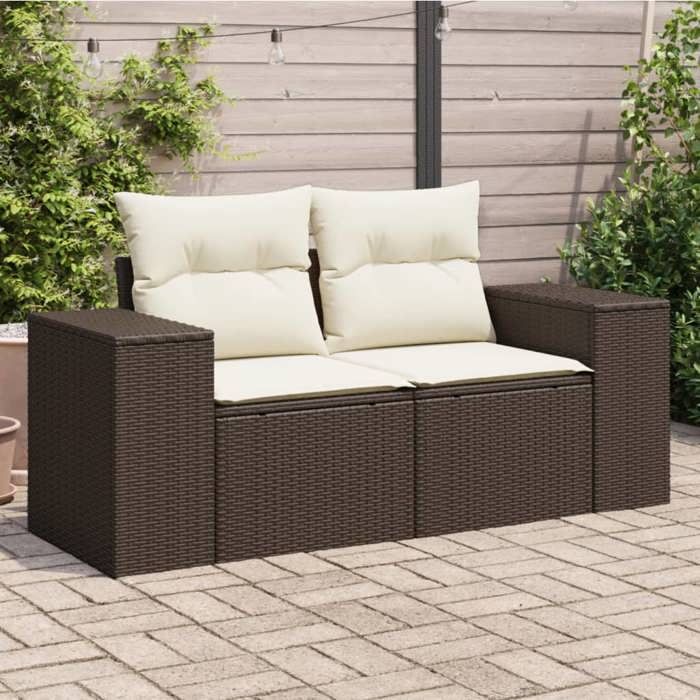 VidaXL Garden Sofa with Cushions 2-Seater, Seat with Backrest, Patio Furniture Backyard Terrace Outdoor, Brown 366223